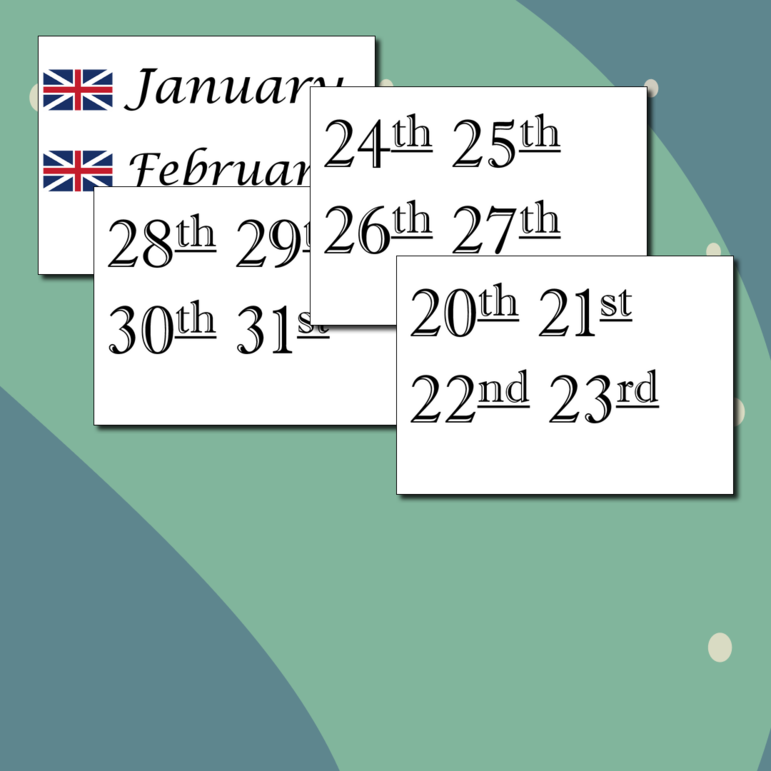 Число, день недели, месяц на английском для доски