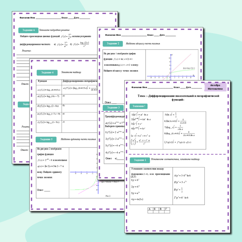 Рабочий лист «Дифференцирование показательной и логарифмической функций»