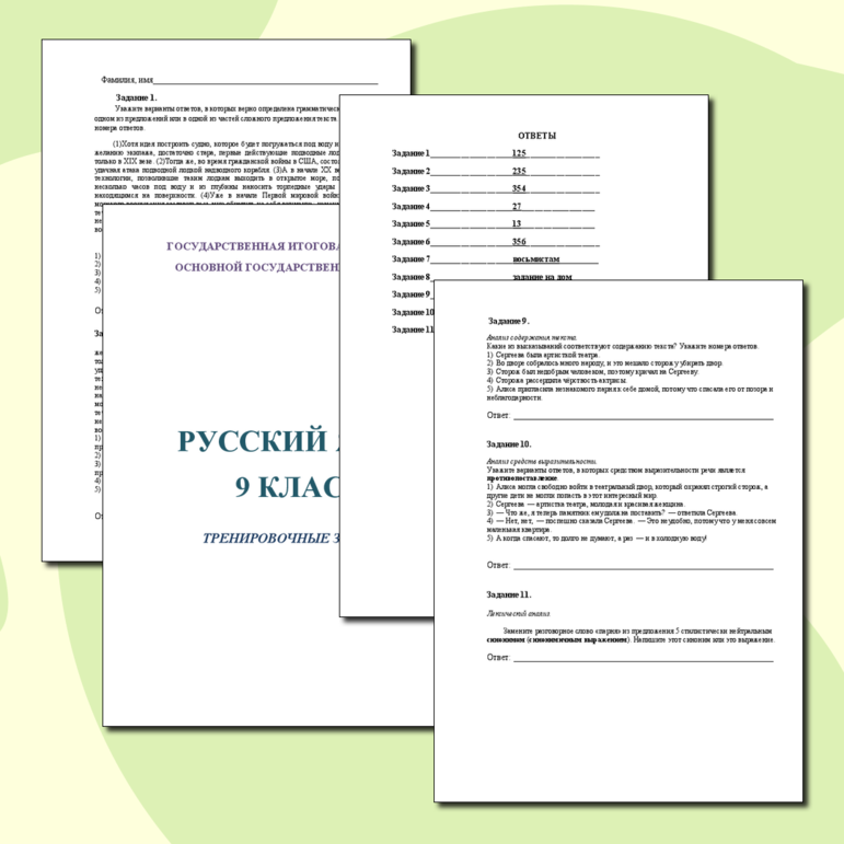 Тренировочные задания для подготовки к ОГЭ по русскому языку. 9 класс