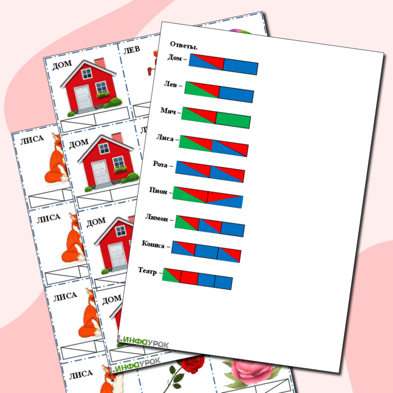 Карточки – вклейки «Звуковая схема слов» для 1-4 класса