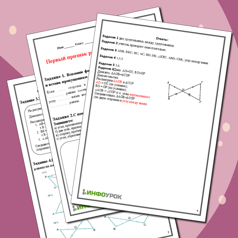Рабочий лист Первый признак равенства треугольников