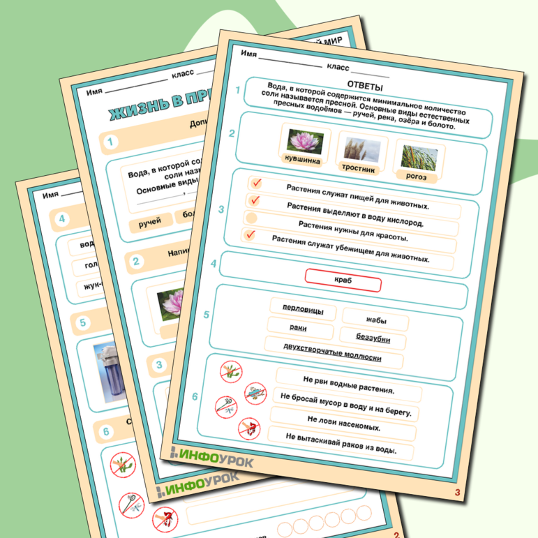 Рабочий лист «Жизнь в пресных водах»