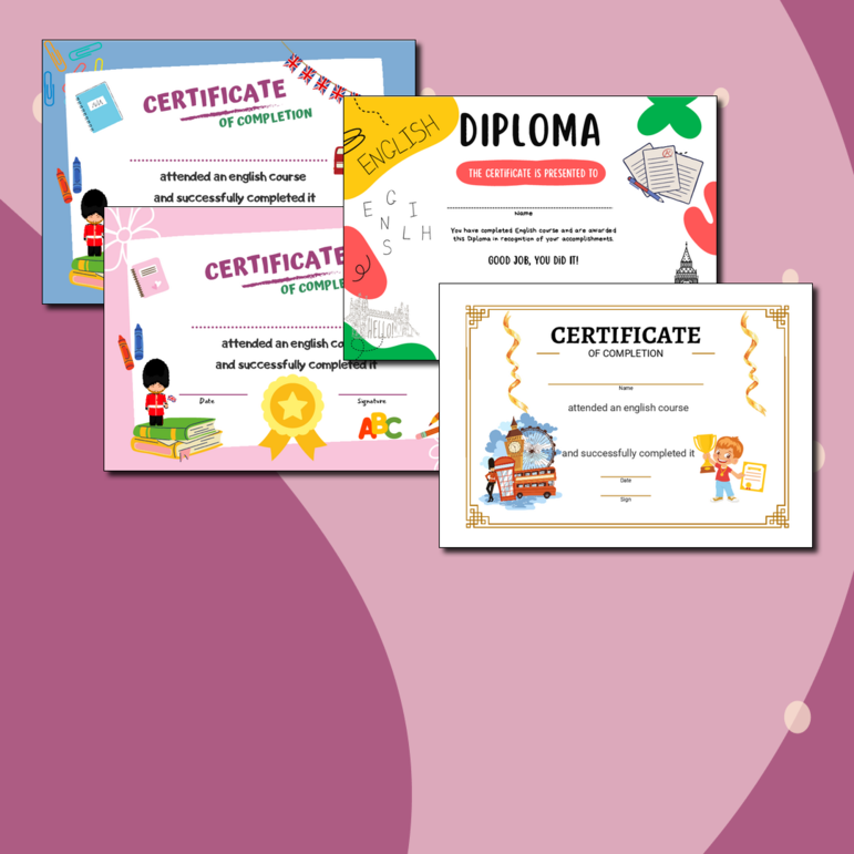 Сертификаты для награждения учеников. Английский язык