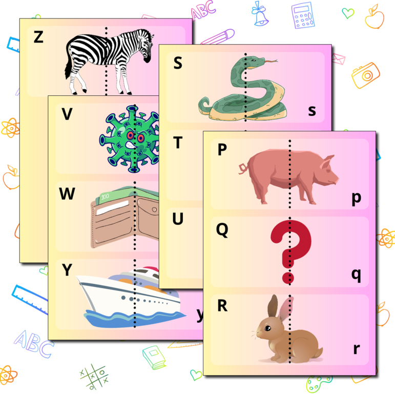 Карточки на соединение: английские заглавные и строчные буквы
