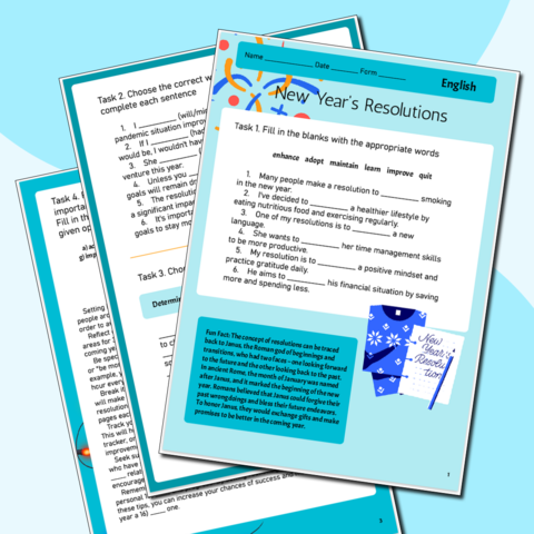 Рабочий лист «New Year's Resolutions» («Планы на будущий год»)