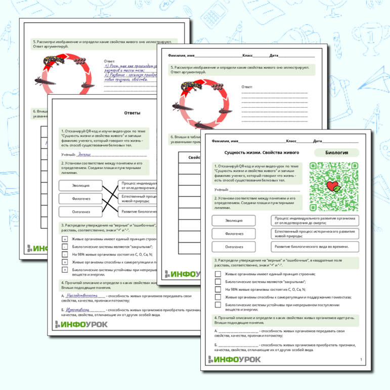 Рабочий лист по биологии: Сущность жизни. Свойства живого