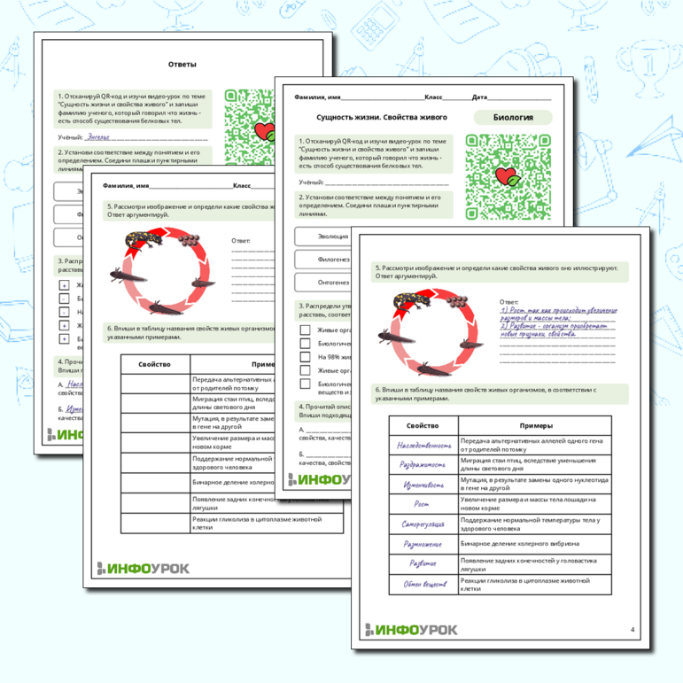 Рабочий лист по биологии: Сущность жизни. Свойства живого