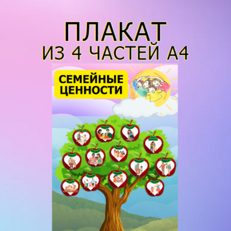 Большой плакат из четырёх листов А4 на тему Семейные традиционные ценности к Году Семьи для Разговоры о важном