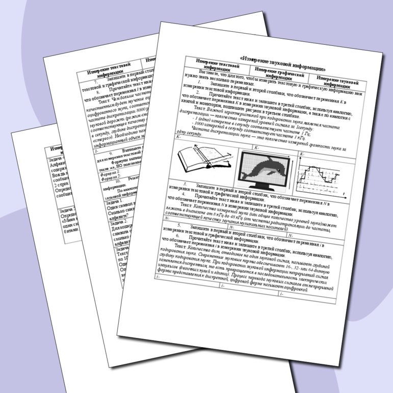 Измерение информации. Измерение графической информации. Измерение звуковой информации. Материалы, которые позволяют изучить темы по аналогии с темой 