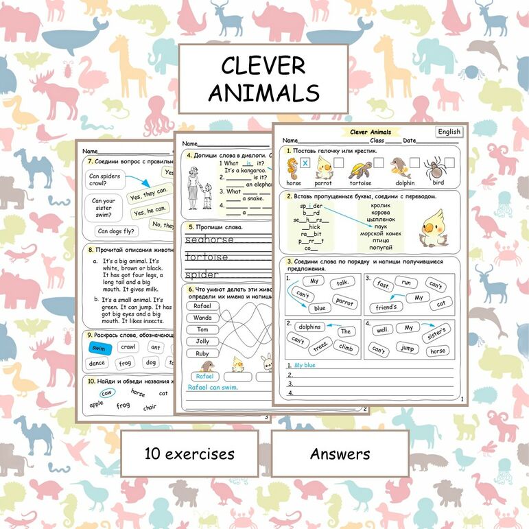 Рабочий лист по английскому языку «Clever Animals / Умные животные»