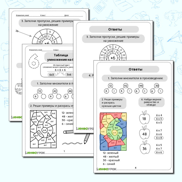 Таблица умножения на 6. Математическая раскраска, математический кроссворд. Учим таблицу умножения.