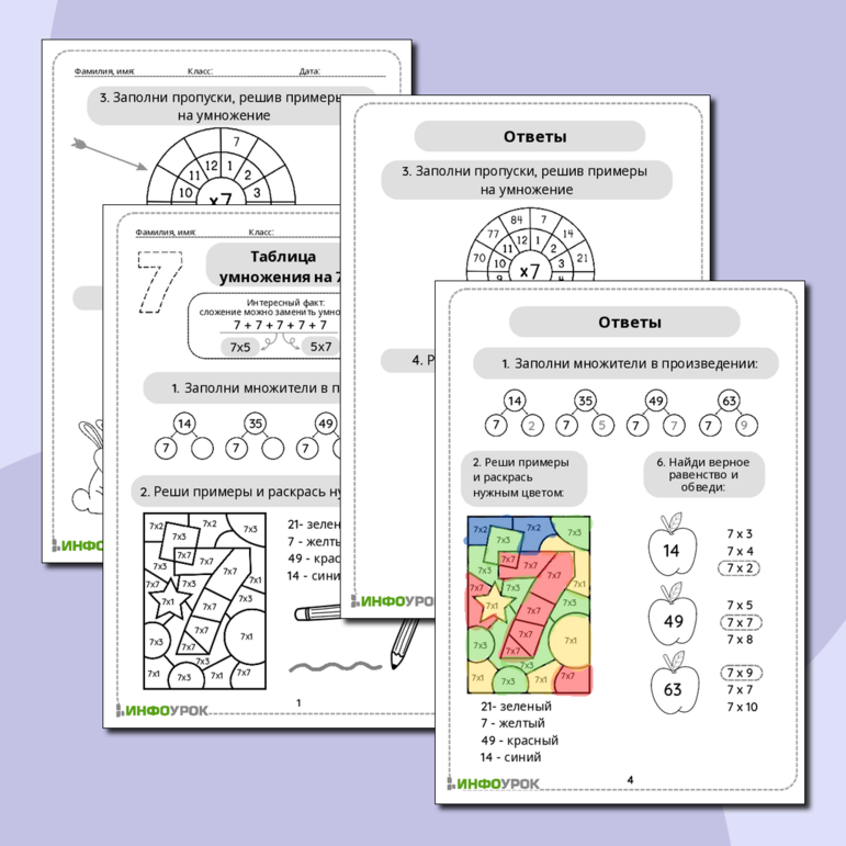 Таблица умножения на 7. Математическая раскраска, математический кроссворд. Учим таблицу умножения.
