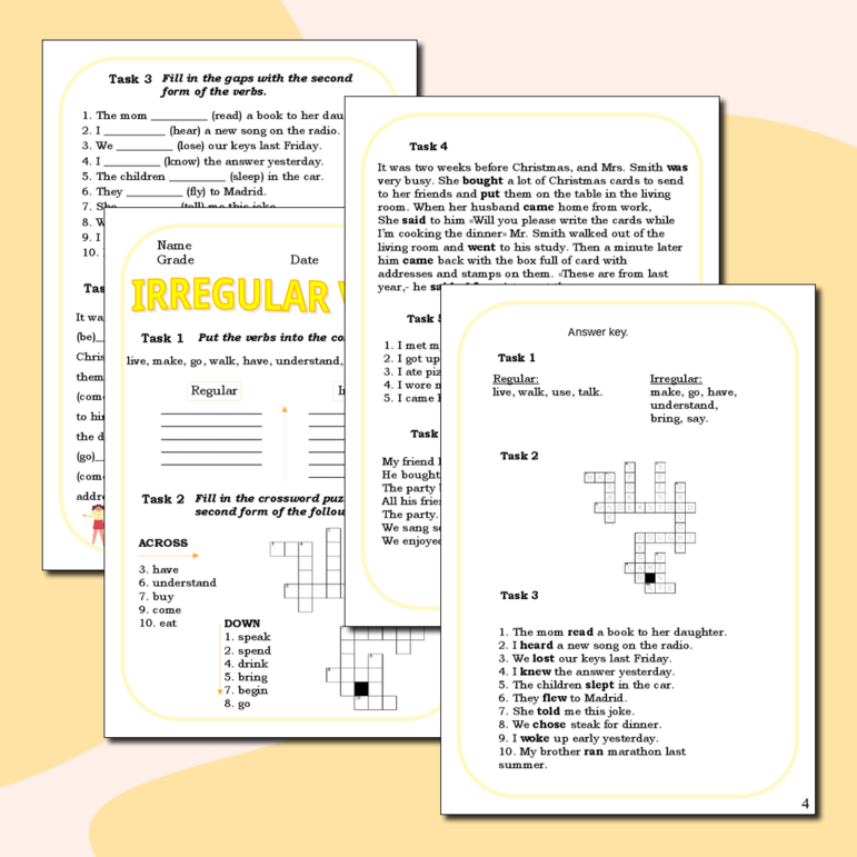 Рабочий лист по английскому языку. Неправильные глаголы. Irregular verbs.