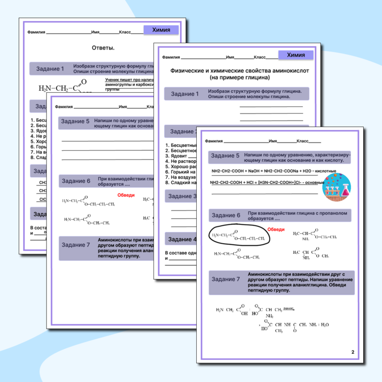 Рабочий лист «Физические и химические свойства аминокислот (на примере глицина)».