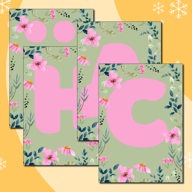 Растяжка «С Днём матери!» Розовые буквы + рамка из цветов