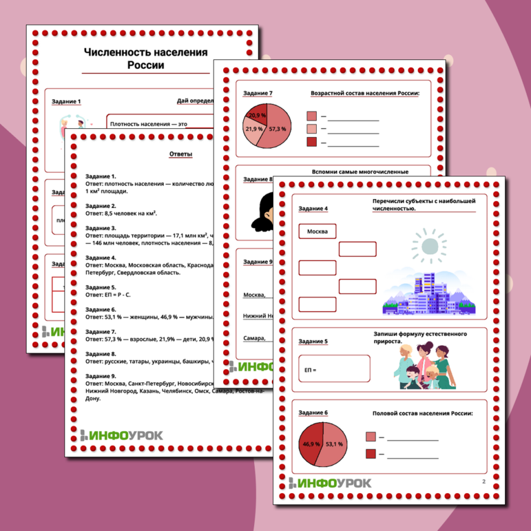 Рабочий лист для географии «Численность населения России»