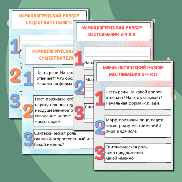 Рабочие листы по русскому языку для 3-4 кл «Морфологический разбор»