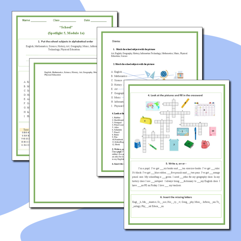 Рабочий лист для учебника Spotlight 5, Module 1a
