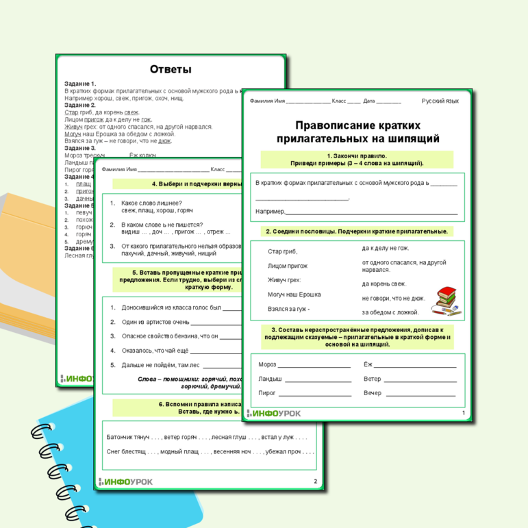 Рабочий лист по русскому языку «Правописание кратких прилагательных на шипящих»