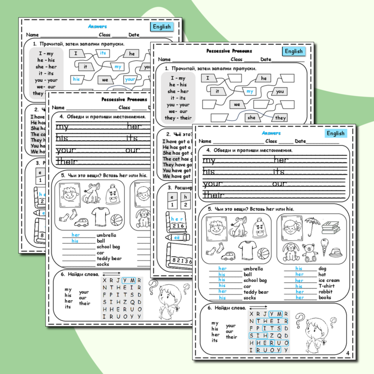 Рабочие листы по английскому языку Possessive Pronouns (Притяжательные местоимения)