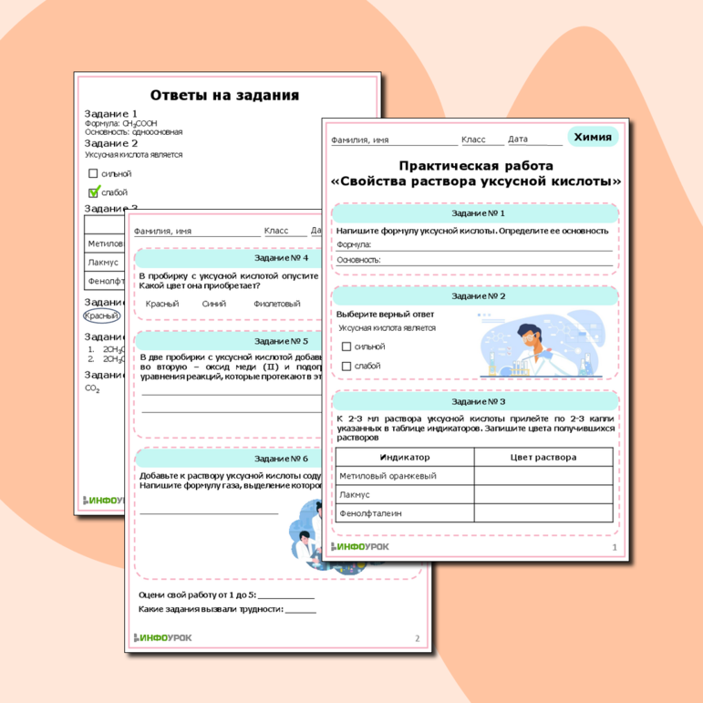 Рабочий лист для химии. Практическая работа. «Свойства раствора уксусной кислоты»