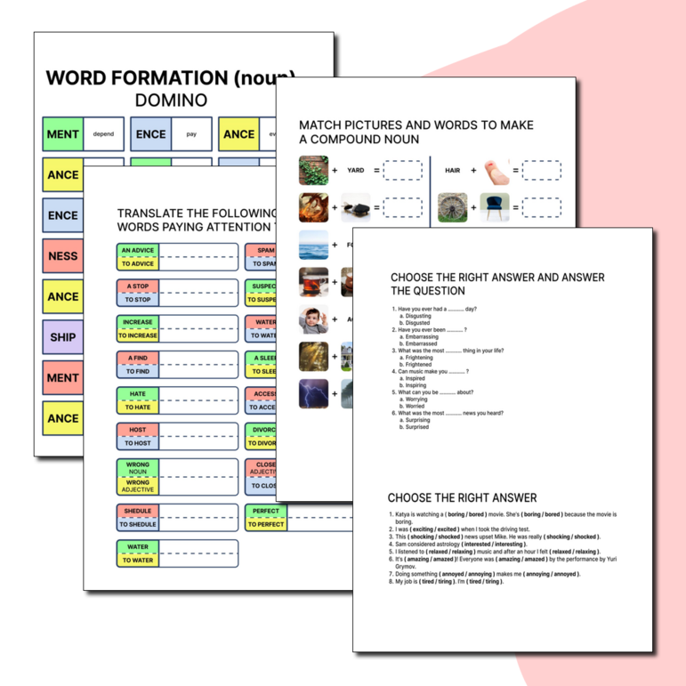 Сборник рабочих листов + Игра «Домино». Словообразование в английском языке. Word formation.