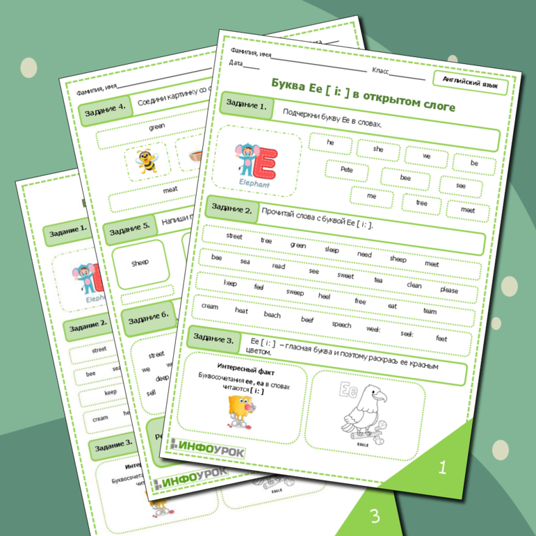 Рабочий лист по английскому языку на тему Чтение буквы Ee в открытом слоге