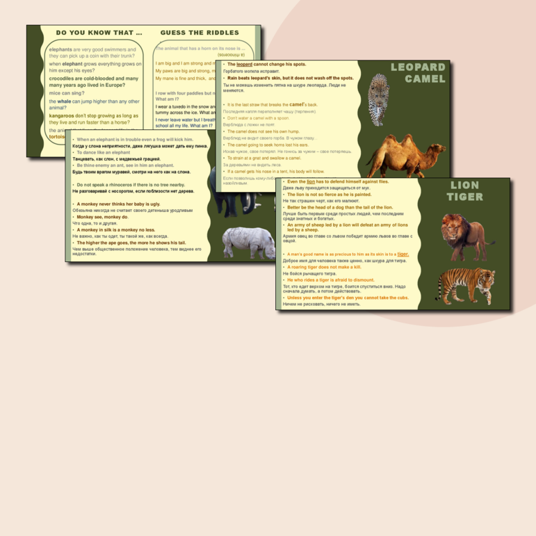 Сборник материалов для английского языка № 5 Дикие животные из цикла Животные