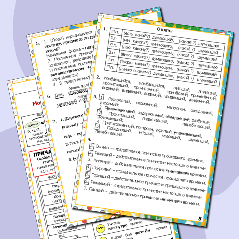 Рабочий лист по русскому языку «Морфологический анализ причастия»