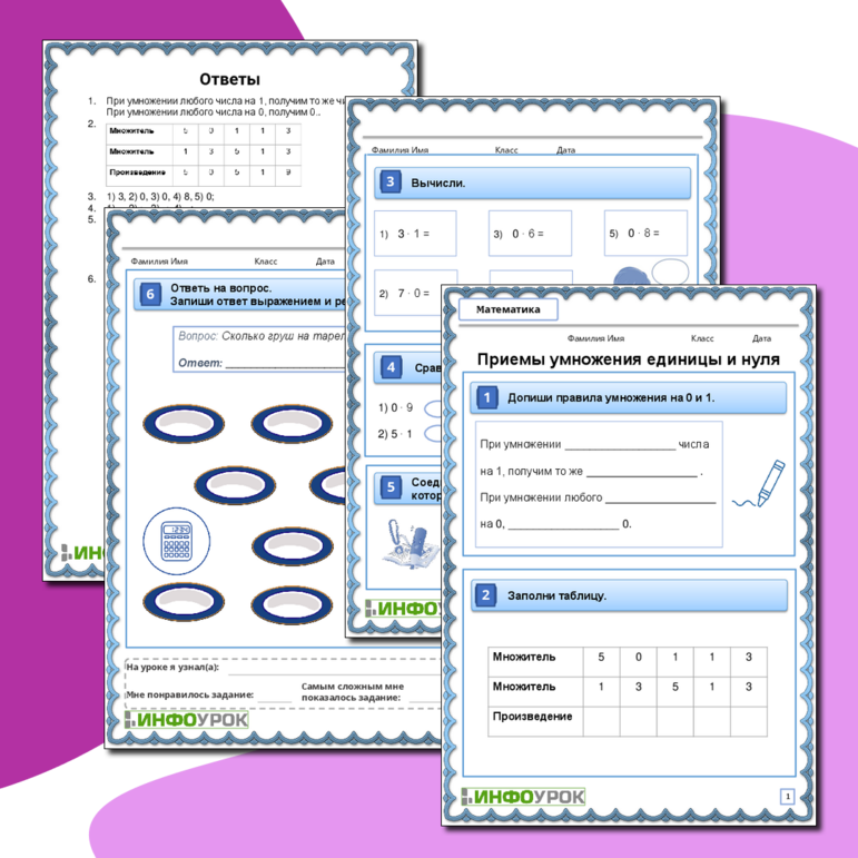 Рабочий лист по математике «Приемы умножения единицы и нуля»