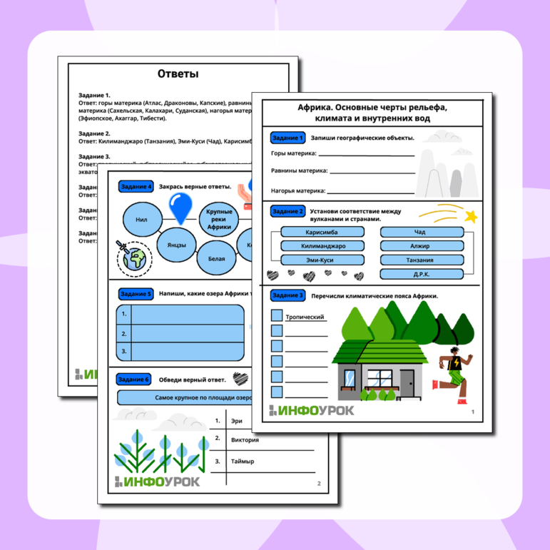 Рабочий лист для географии «Африка. Основные черты рельефа, климата и внутренних вод»
