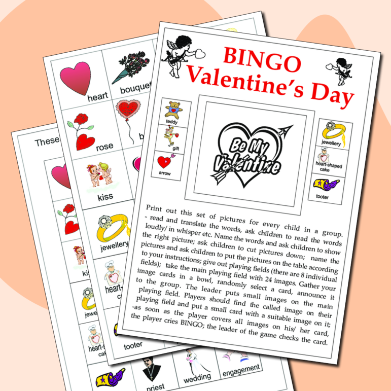 Рабочий лист по английскому языку Valentine's Day BINGO