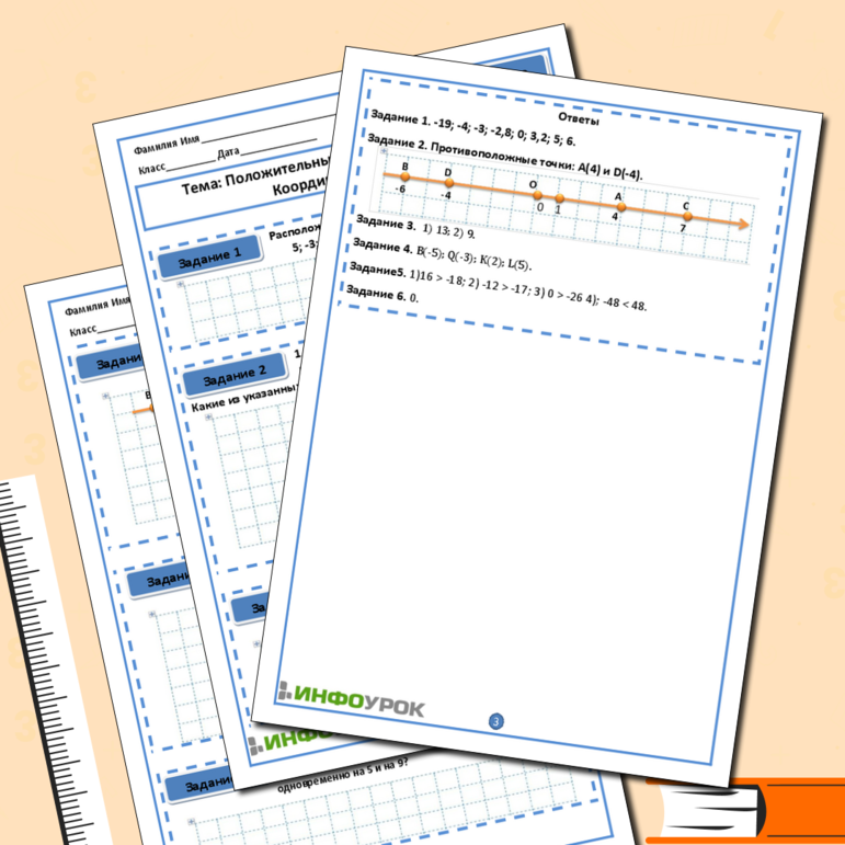 Рабочий лист по математике для 6 класса. Положительные и отрицательные числа. Координатная прямая