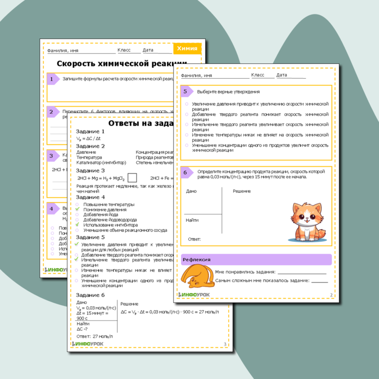 Рабочий лист для химии «Скорость химической реакции»