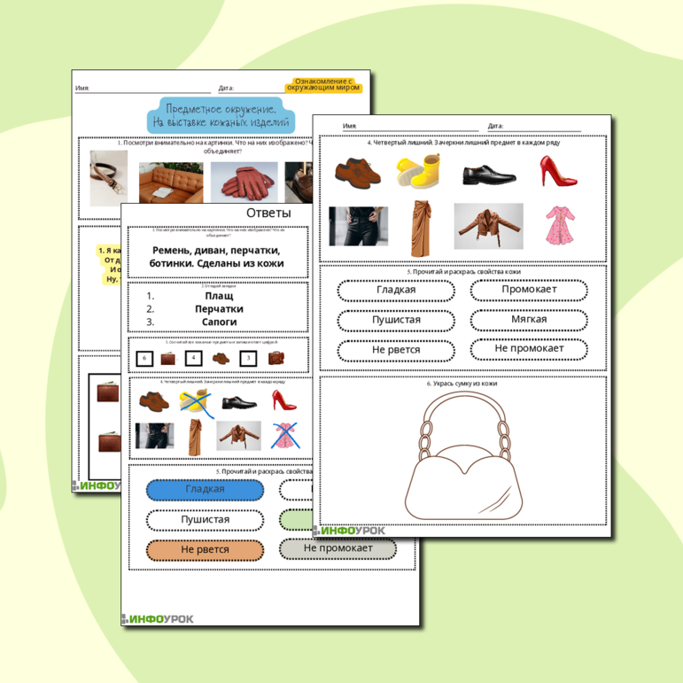 Рабочий лист по ознакомлению с окружающим миром «На выставке кожаных изделий»