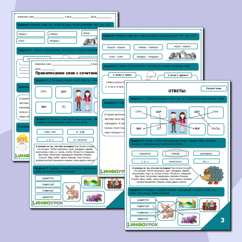 Рабочий лист по русскому языку Правописание слов с сочетаниями -жи-, -ши-.