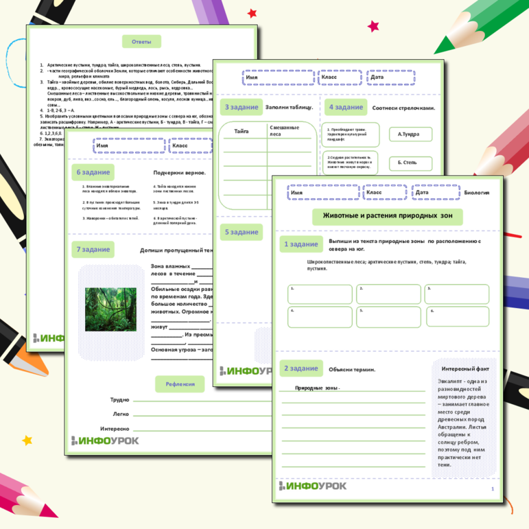 Рабочий лист по биологии в 5 классе. Животные и растения природных зон.