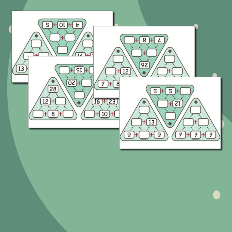 Пирамиды сложения до 50 - карточки (54 шт.)