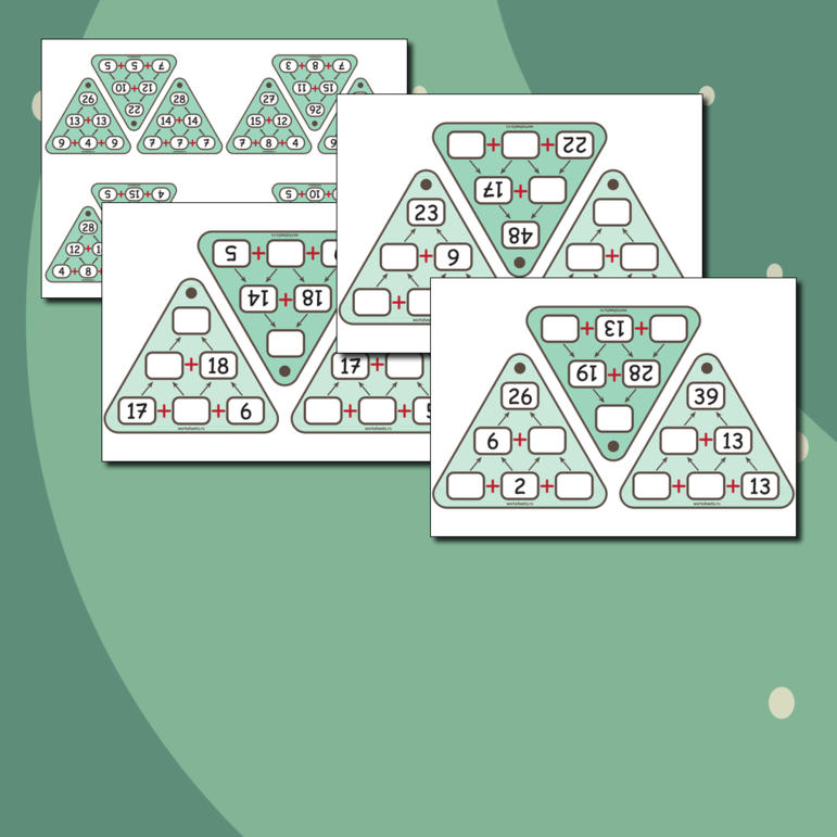 Пирамиды сложения до 50 - карточки (54 шт.)
