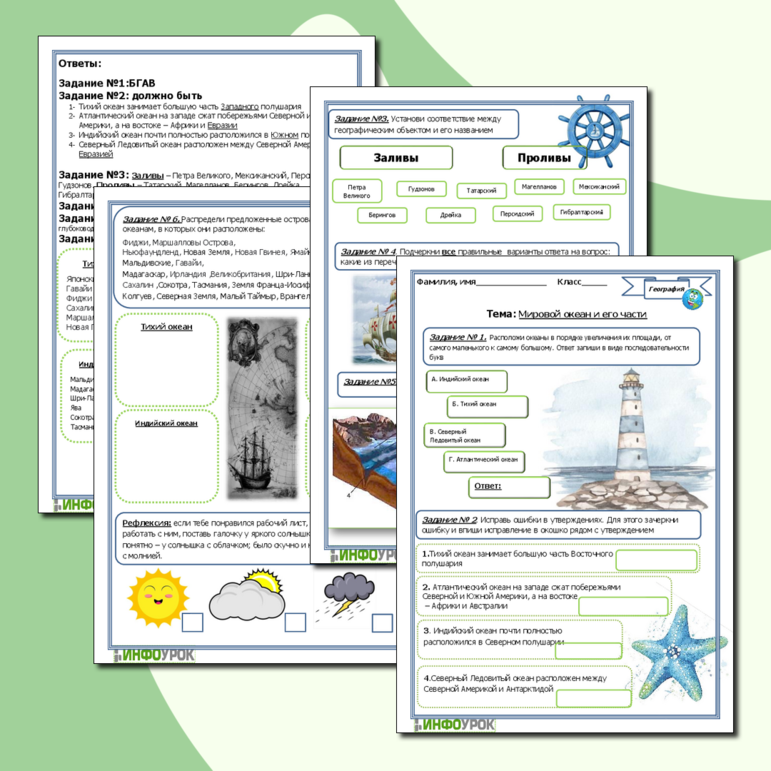 Рабочий лист для уроков географии Мировой океан и его части