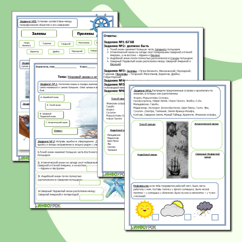Рабочий лист для уроков географии Мировой океан и его части