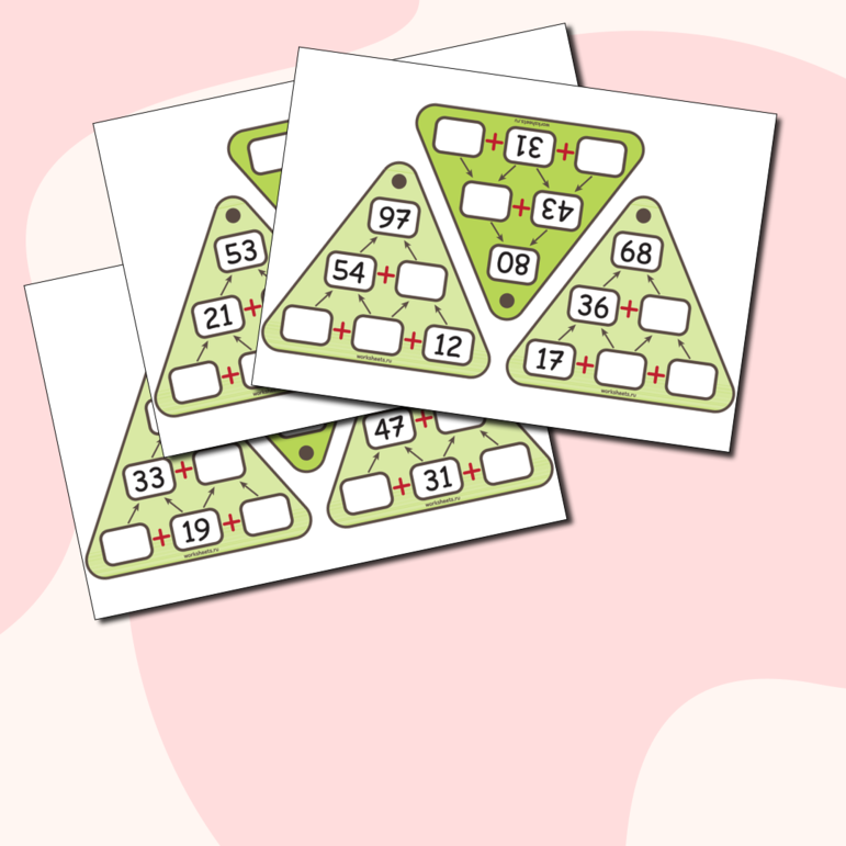 Пирамиды сложения до 100 - карточки (54 шт.)