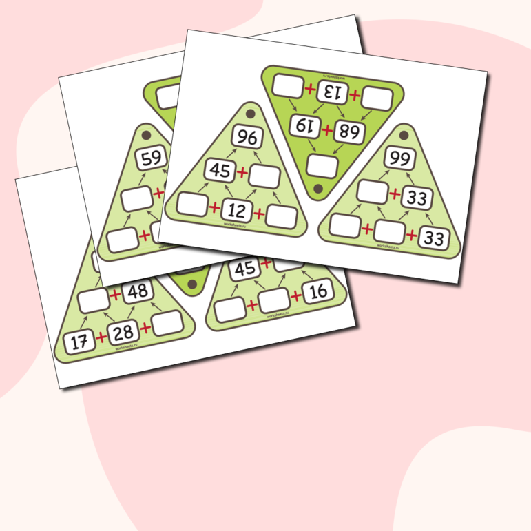 Пирамиды сложения до 100 - карточки (54 шт.)