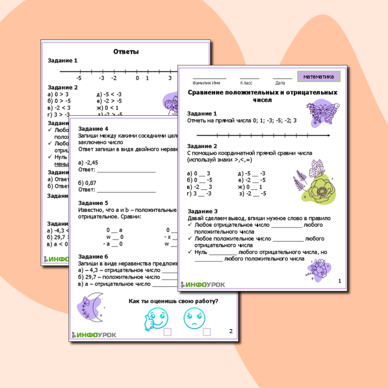 Рабочий лист по математике на тему Сравнение положительных и отрицательных чисел