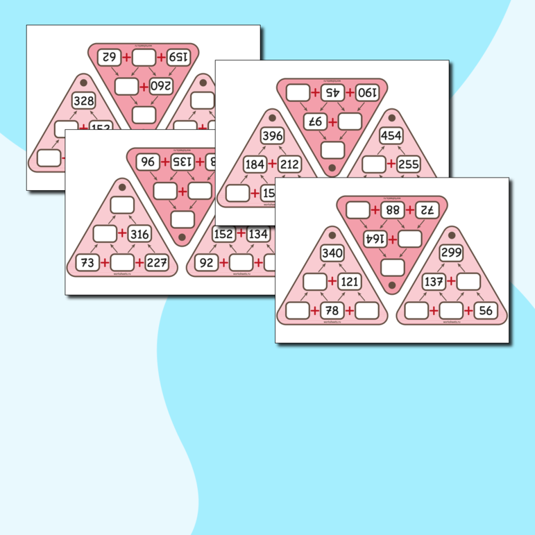 Пирамиды сложения до 500. Карточки (54 шт.)