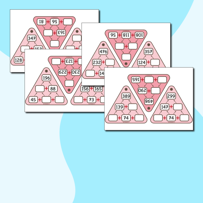 Пирамиды сложения до 500. Карточки (54 шт.)