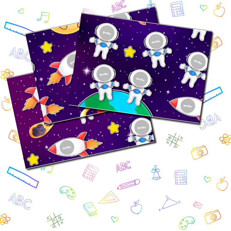 Плакат для оформления с фото детей ко дню Космонавтики