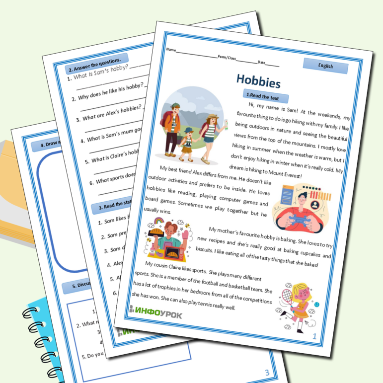 Рабочий лист по английскому языку «Hobbies» для отработки навыков чтения и письма