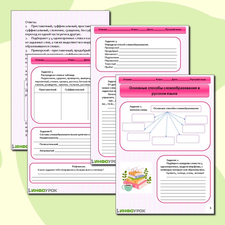 Рабочий лист к уроку русского языка в 6 классе «Основные способы словообразования в русском языке»