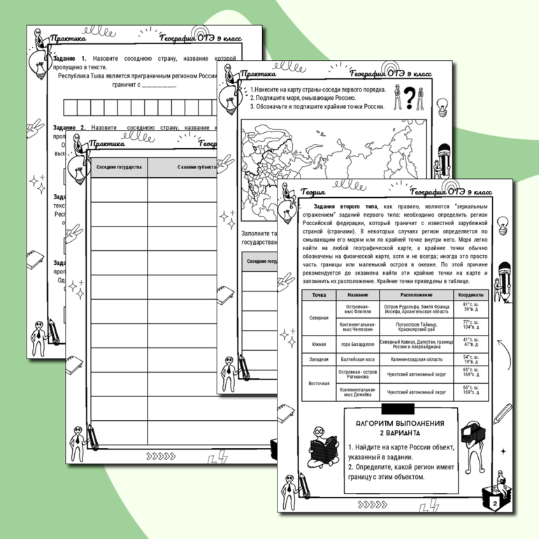 Рабочий лист для ОГЭ по географии: задание №2 «Особенности географического положения России»
